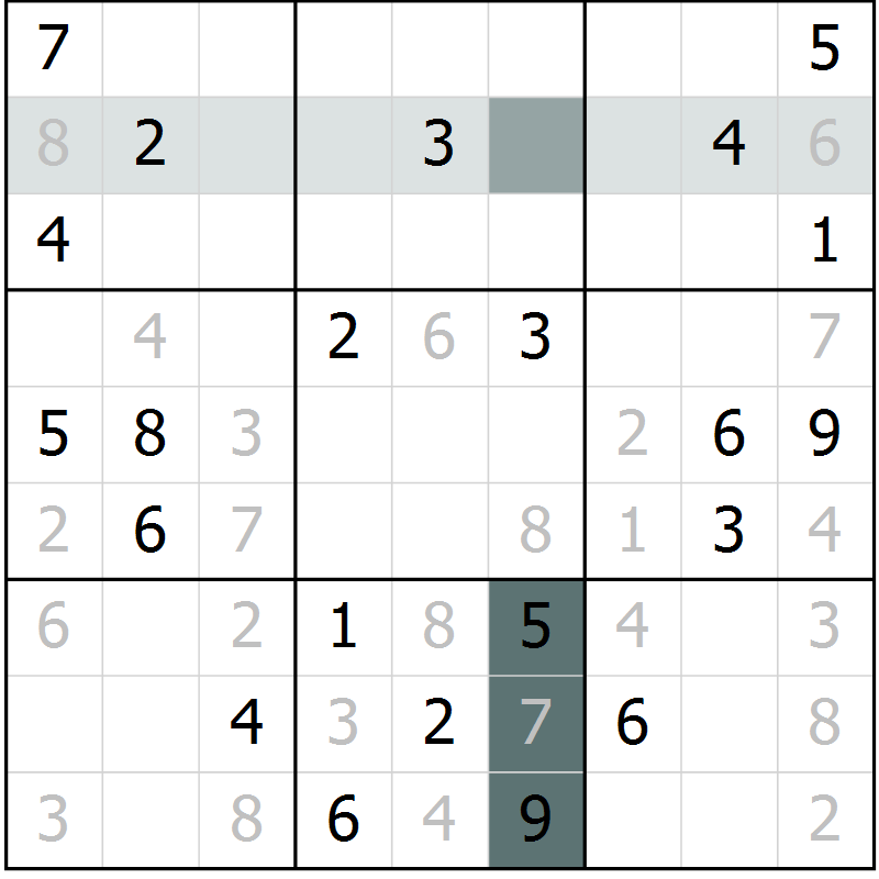 Position des candidats pour la solution de la Gr 8 page 11 du magazine de sudoku Virtuose n° 104
