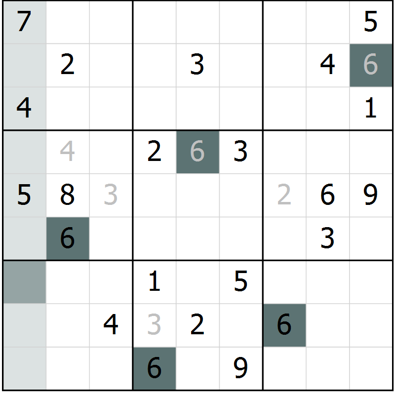 Position des candidats pour la solution de la Gr 8 page 11 du magazine de sudoku Virtuose n° 104