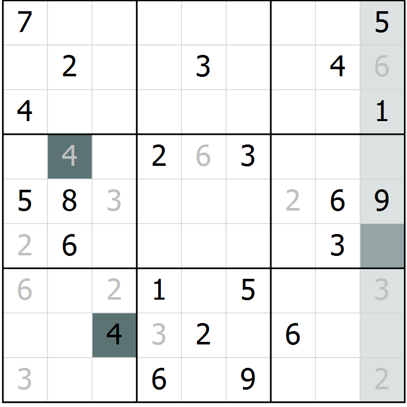 Position des candidats pour la solution de la Gr 8 page 11 du magazine de sudoku Virtuose n° 104