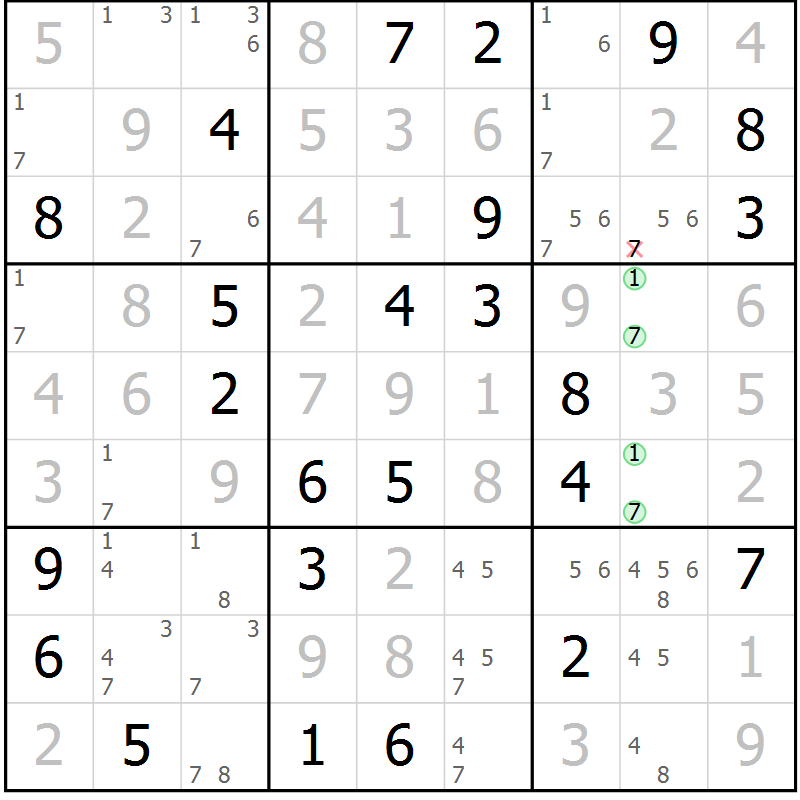 Position des candidats pour la solution de la Gr 80 page 83 du magazine de sudoku Virtuose n° 104