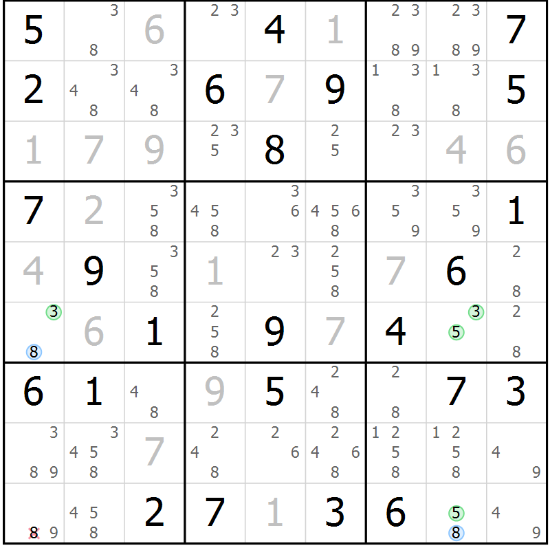 Position des candidats pour la solution de la Gr 81 page 84 du magazine de sudoku Virtuose n° 104
