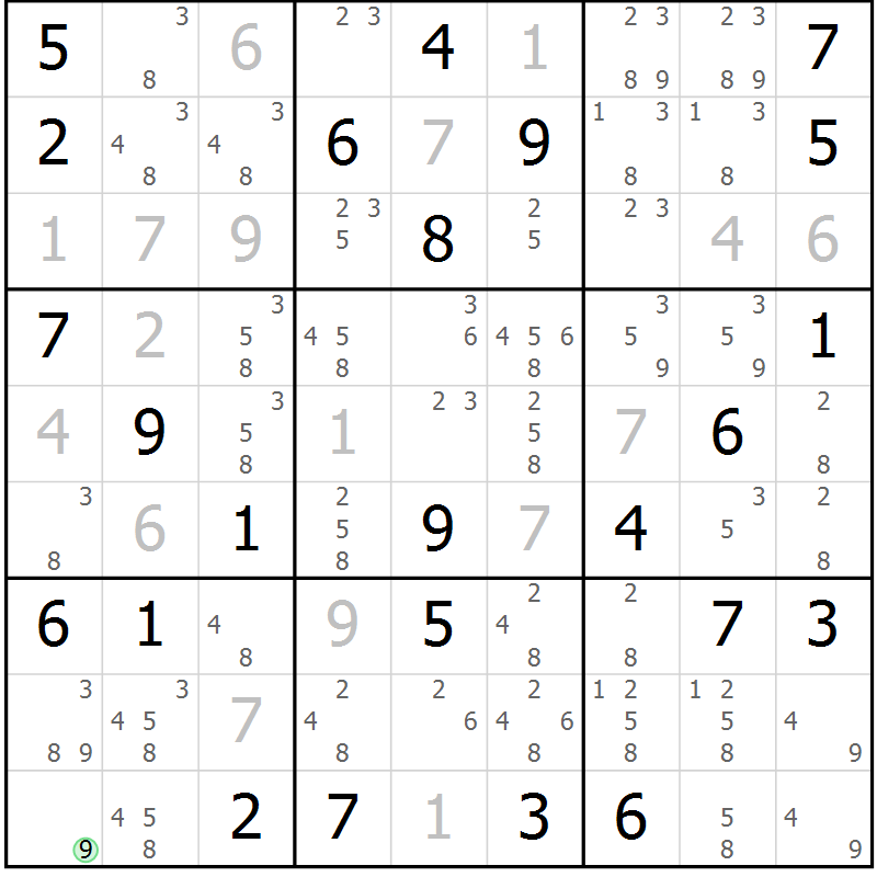 Position des candidats pour la solution de la Gr 81 page 84 du magazine de sudoku Virtuose n° 104