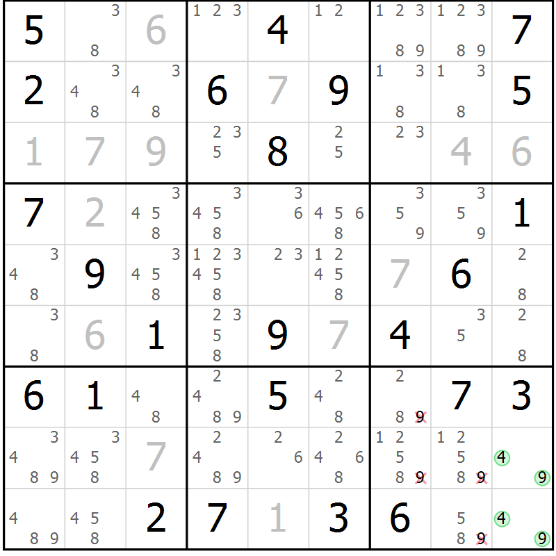 Position des candidats pour la solution de la Gr 81 page 84 du magazine de sudoku Virtuose n° 104