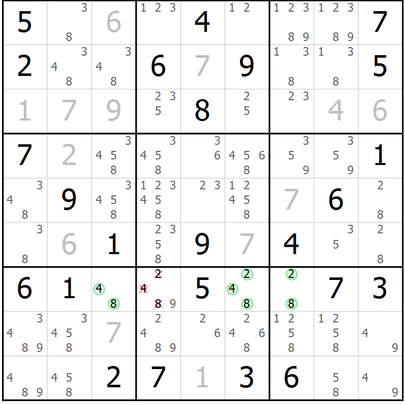 Position des candidats pour la solution de la Gr 81 page 84 du magazine de sudoku Virtuose n° 104