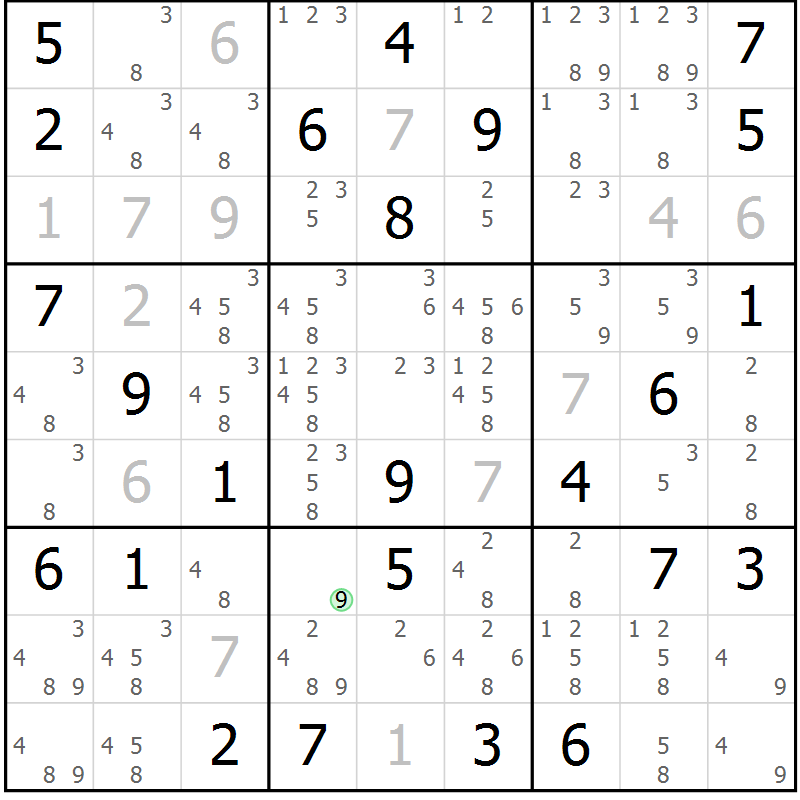 Position des candidats pour la solution de la Gr 81 page 84 du magazine de sudoku Virtuose n° 104
