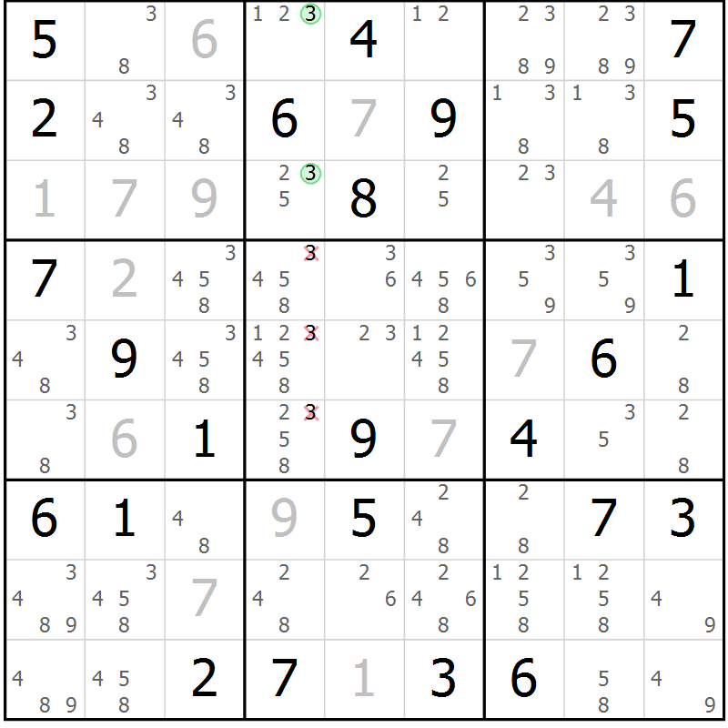 Position des candidats pour la solution de la Gr 81 page 84 du magazine de sudoku Virtuose n° 104