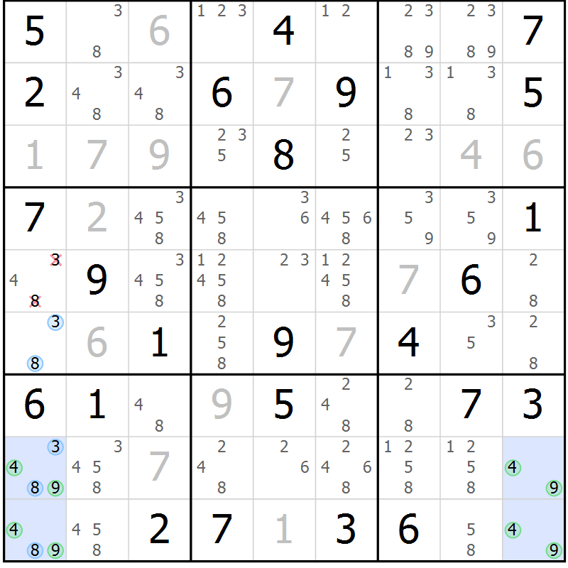 Position des candidats pour la solution de la Gr 81 page 84 du magazine de sudoku Virtuose n° 104