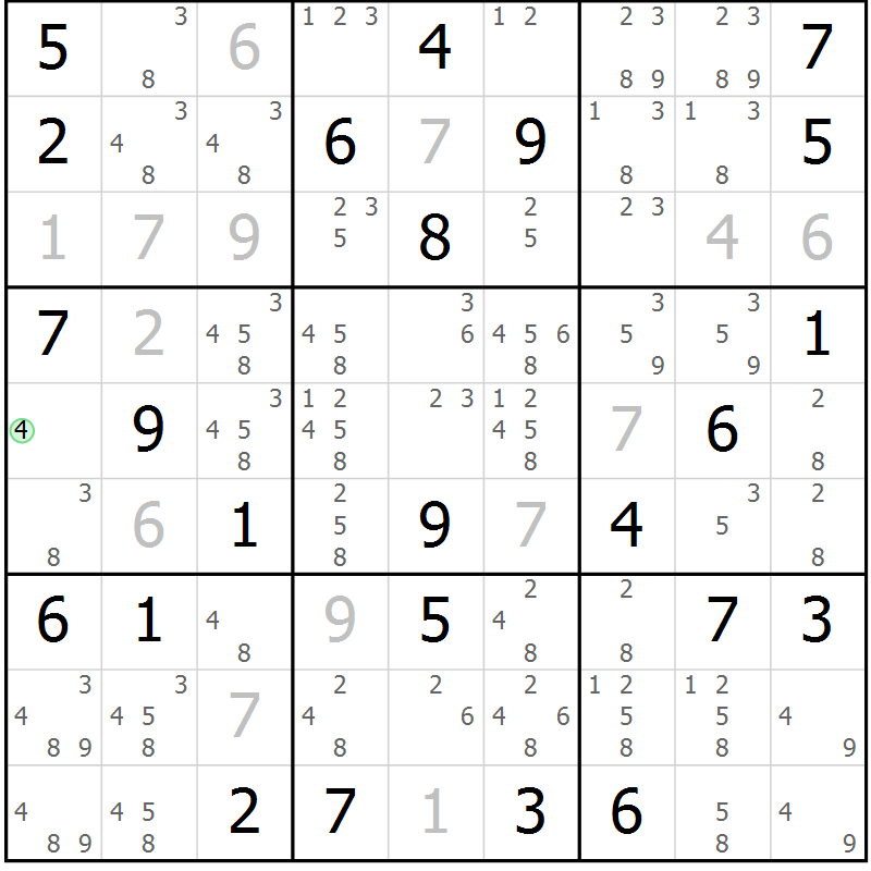 Position des candidats pour la solution de la Gr 81 page 84 du magazine de sudoku Virtuose n° 104