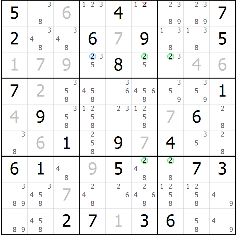 Position des candidats pour la solution de la Gr 81 page 84 du magazine de sudoku Virtuose n° 104