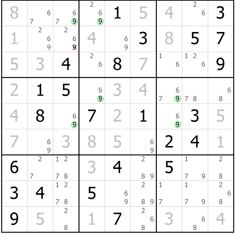Position des candidats pour la solution de la Gr 82 page 85 du magazine de sudoku Virtuose n° 104