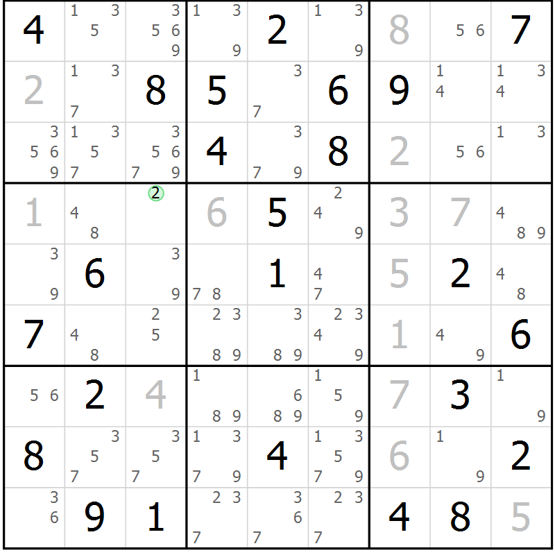 Position des candidats pour la solution de la Gr 83 page 86 du magazine de sudoku Virtuose n° 104