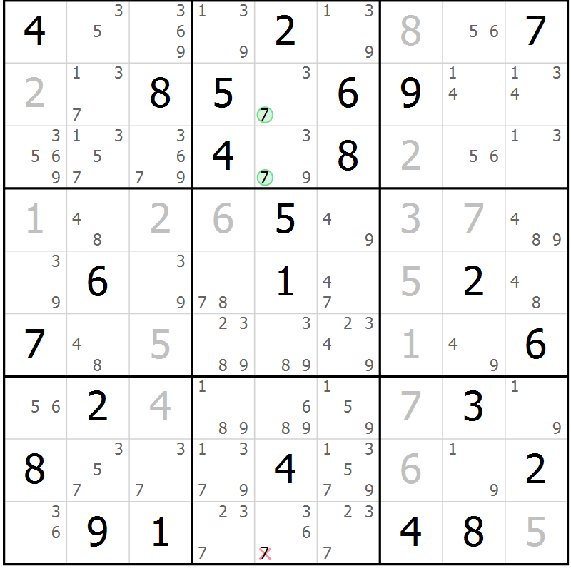 Position des candidats pour la solution de la Gr 83 page 86 du magazine de sudoku Virtuose n° 104
