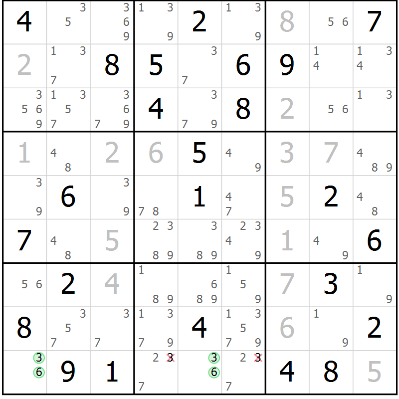 Position des candidats pour la solution de la Gr 83 page 86 du magazine de sudoku Virtuose n° 104