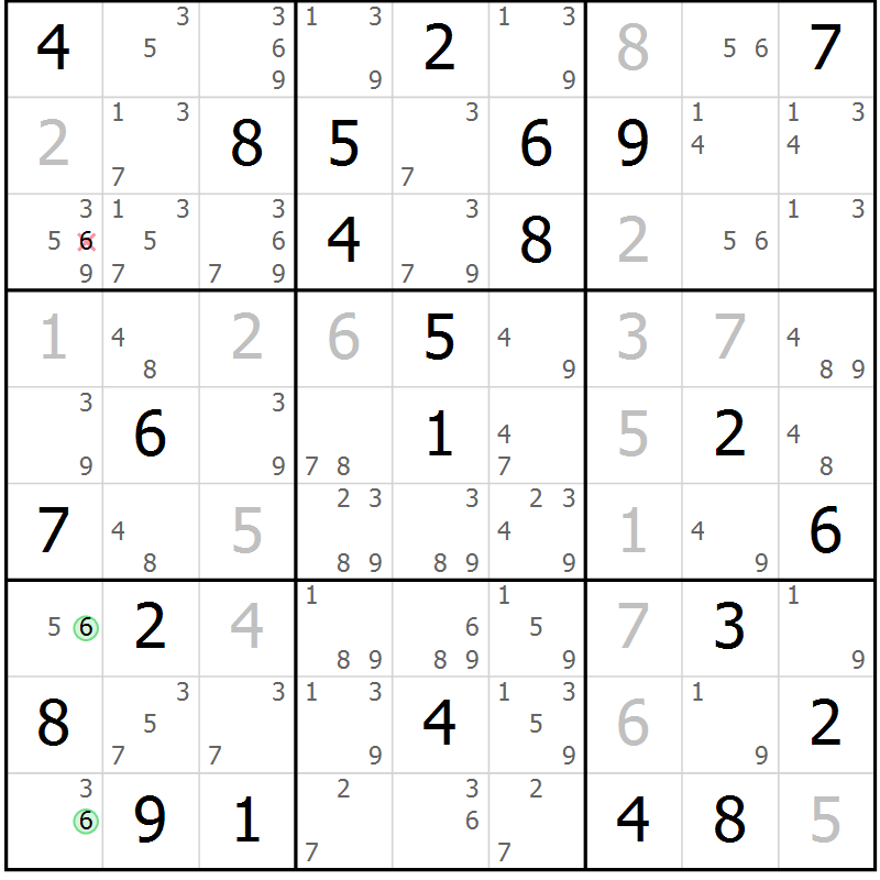 Position des candidats pour la solution de la Gr 83 page 86 du magazine de sudoku Virtuose n° 104