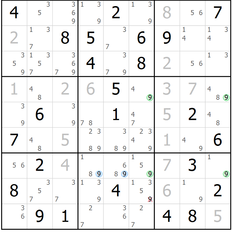 Position des candidats pour la solution de la Gr 83 page 86 du magazine de sudoku Virtuose n° 104