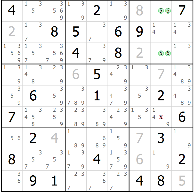 Position des candidats pour la solution de la Gr 83 page 86 du magazine de sudoku Virtuose n° 104