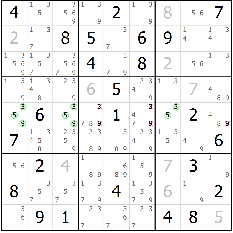 Position des candidats pour la solution de la Gr 83 page 86 du magazine de sudoku Virtuose n° 104