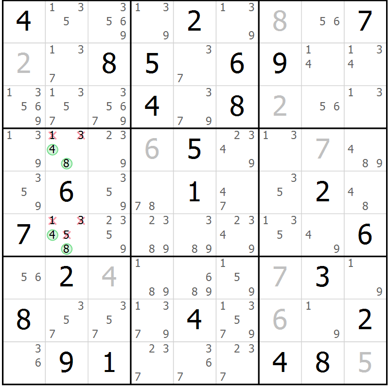 Position des candidats pour la solution de la Gr 83 page 86 du magazine de sudoku Virtuose n° 104