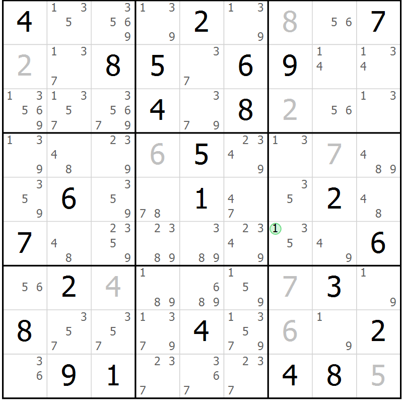 Position des candidats pour la solution de la Gr 83 page 86 du magazine de sudoku Virtuose n° 104