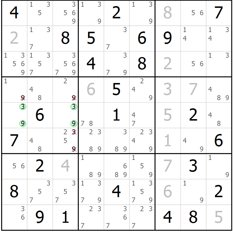 Position des candidats pour la solution de la Gr 83 page 86 du magazine de sudoku Virtuose n° 104