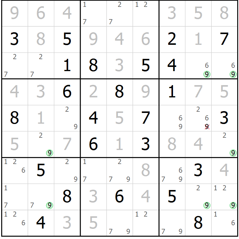 Position des candidats pour la solution de la Gr 84 page 87 du magazine de sudoku Virtuose n° 104