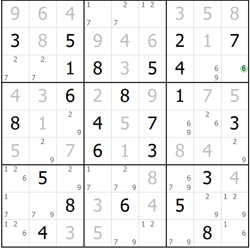 Position des candidats pour la solution de la Gr 84 page 87 du magazine de sudoku Virtuose n° 104