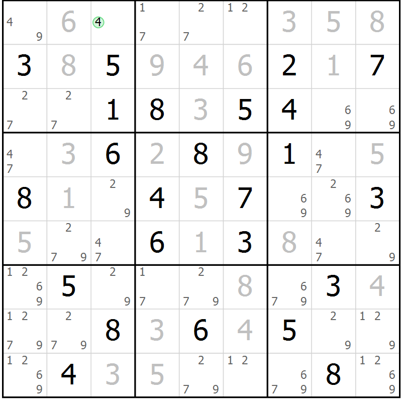 Position des candidats pour la solution de la Gr 84 page 87 du magazine de sudoku Virtuose n° 104