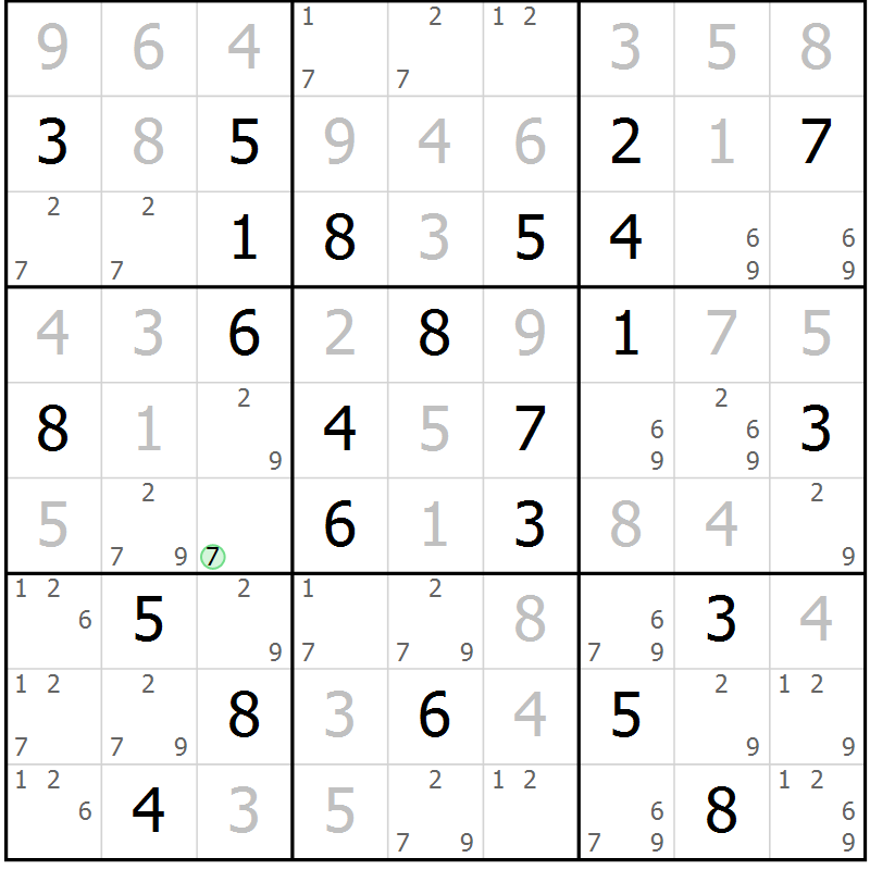 Position des candidats pour la solution de la Gr 84 page 87 du magazine de sudoku Virtuose n° 104