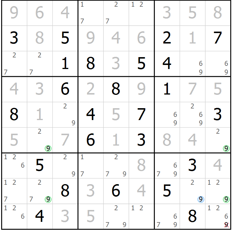 Position des candidats pour la solution de la Gr 84 page 87 du magazine de sudoku Virtuose n° 104