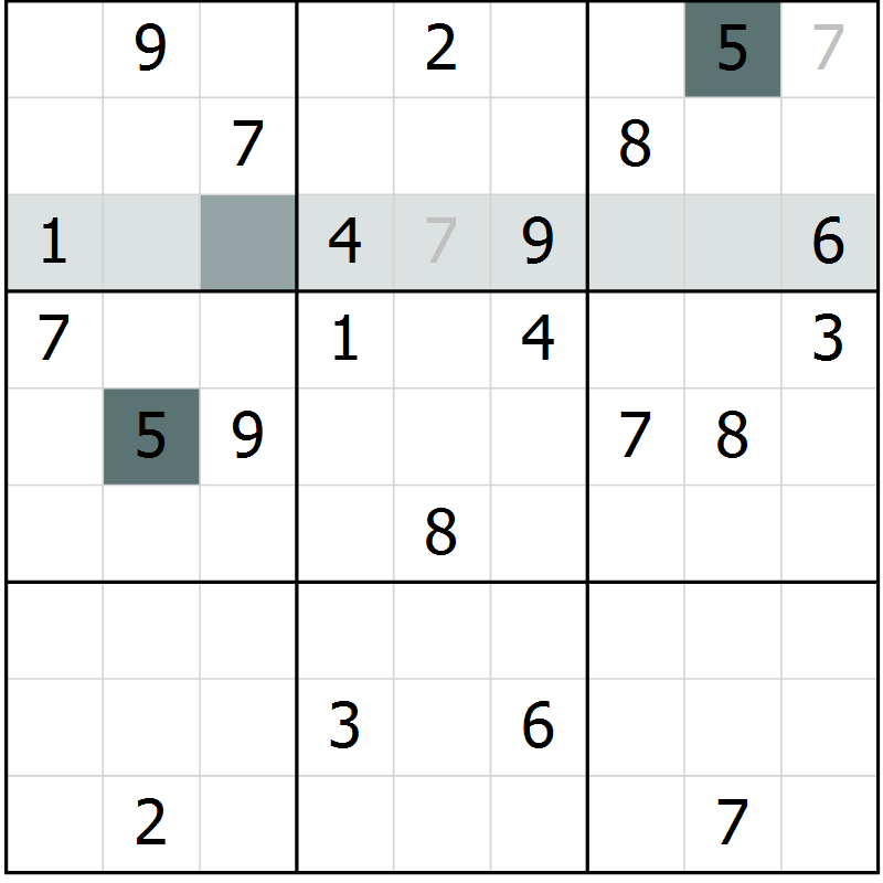 Position des candidats pour la solution de la Gr 9 page 12 du magazine de sudoku Virtuose n° 104