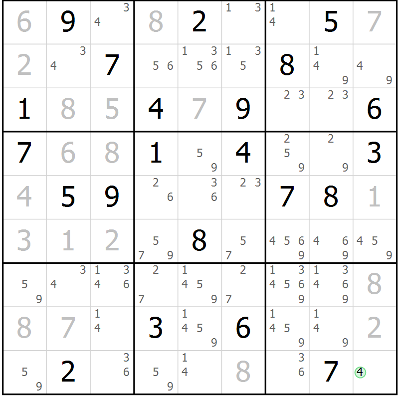 Position des candidats pour la solution de la Gr 9 page 12 du magazine de sudoku Virtuose n° 104