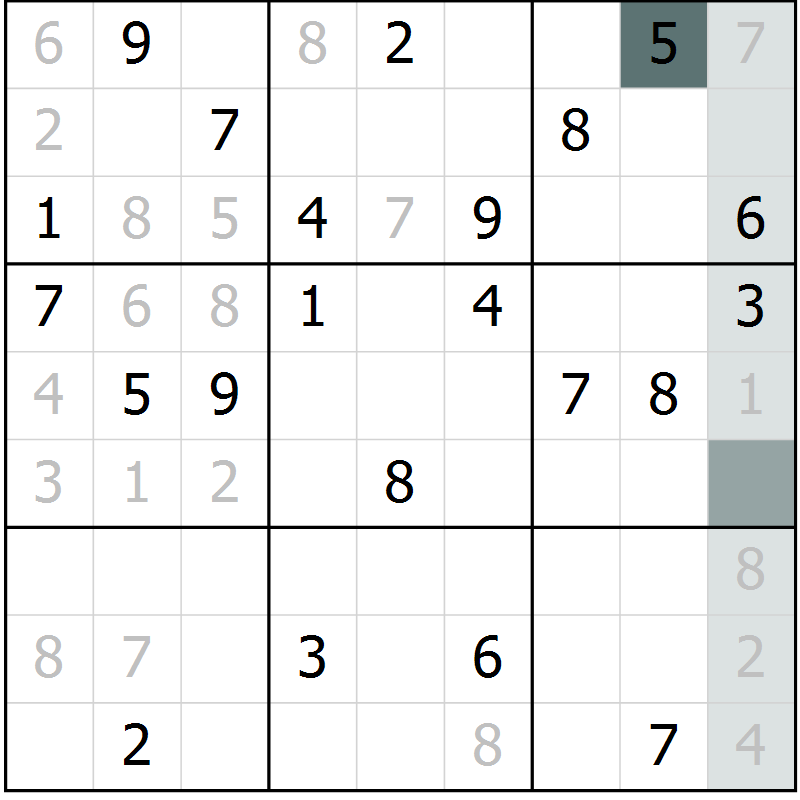 Position des candidats pour la solution de la Gr 9 page 12 du magazine de sudoku Virtuose n° 104