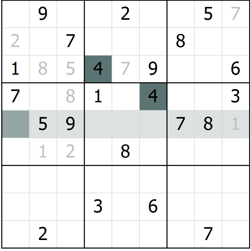 Position des candidats pour la solution de la Gr 9 page 12 du magazine de sudoku Virtuose n° 104
