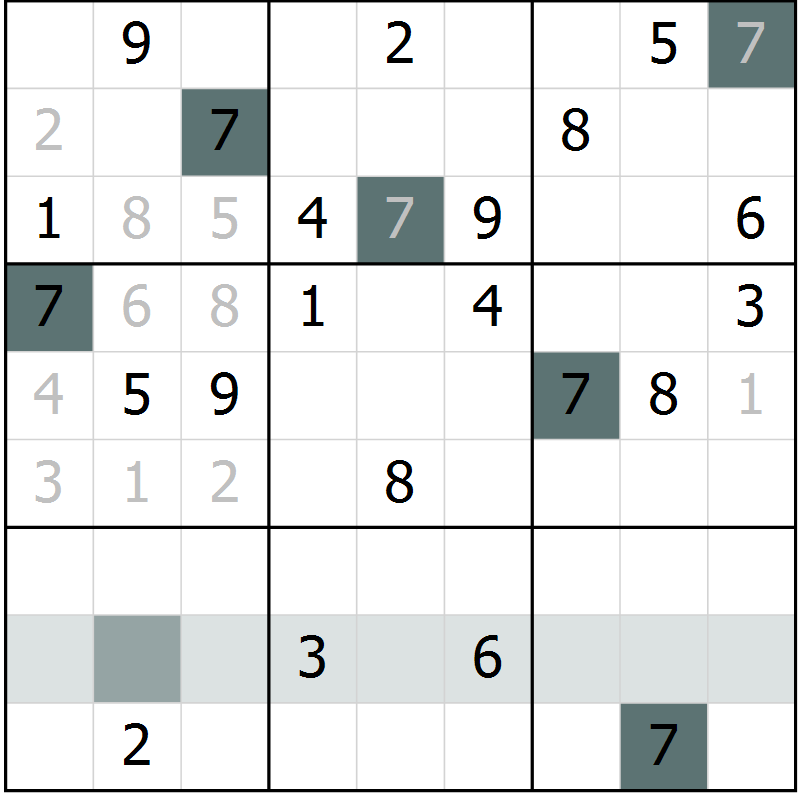 Position des candidats pour la solution de la Gr 9 page 12 du magazine de sudoku Virtuose n° 104