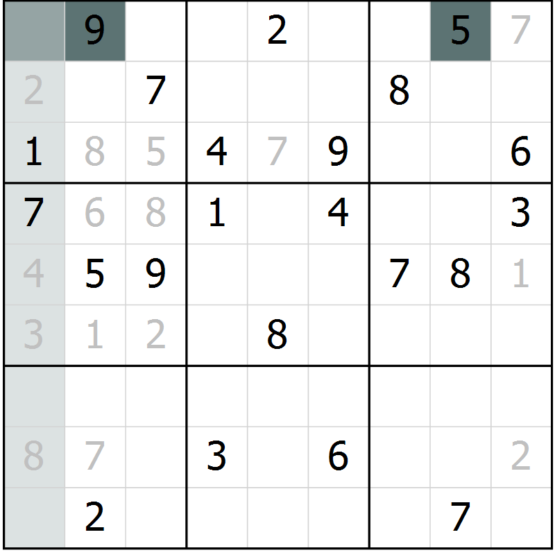 Position des candidats pour la solution de la Gr 9 page 12 du magazine de sudoku Virtuose n° 104