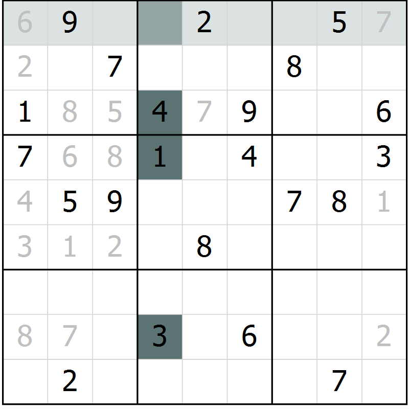 Position des candidats pour la solution de la Gr 9 page 12 du magazine de sudoku Virtuose n° 104