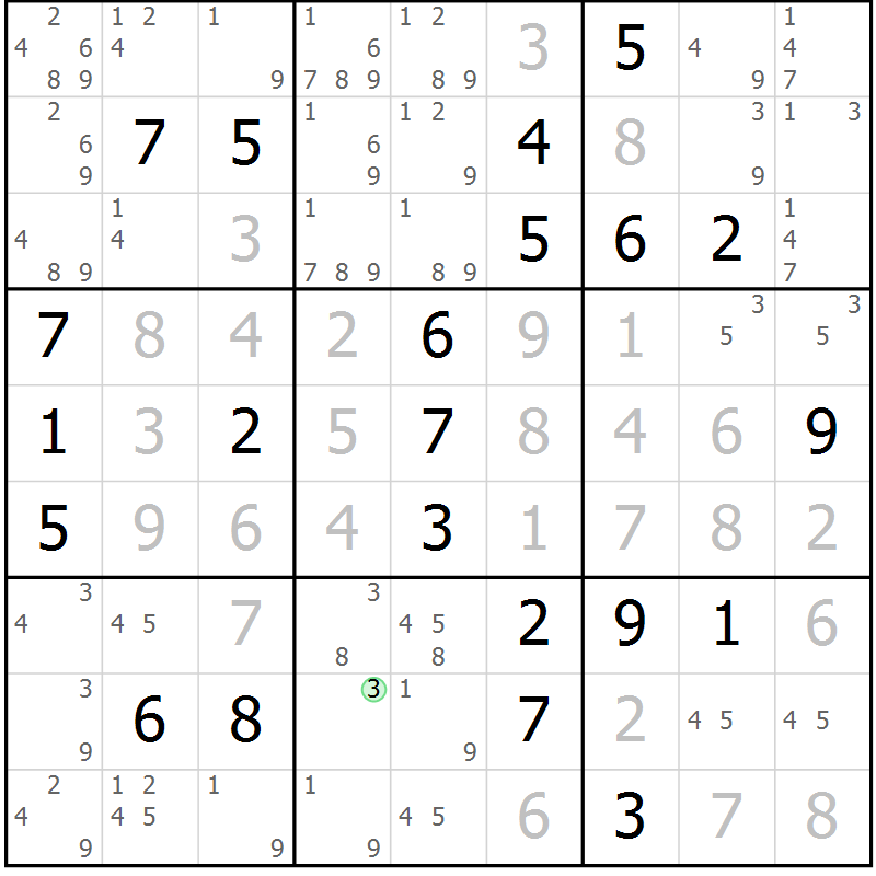 Position des candidats pour la solution de la Gr 1 page 4 du magazine de sudoku Virtuose n° 105