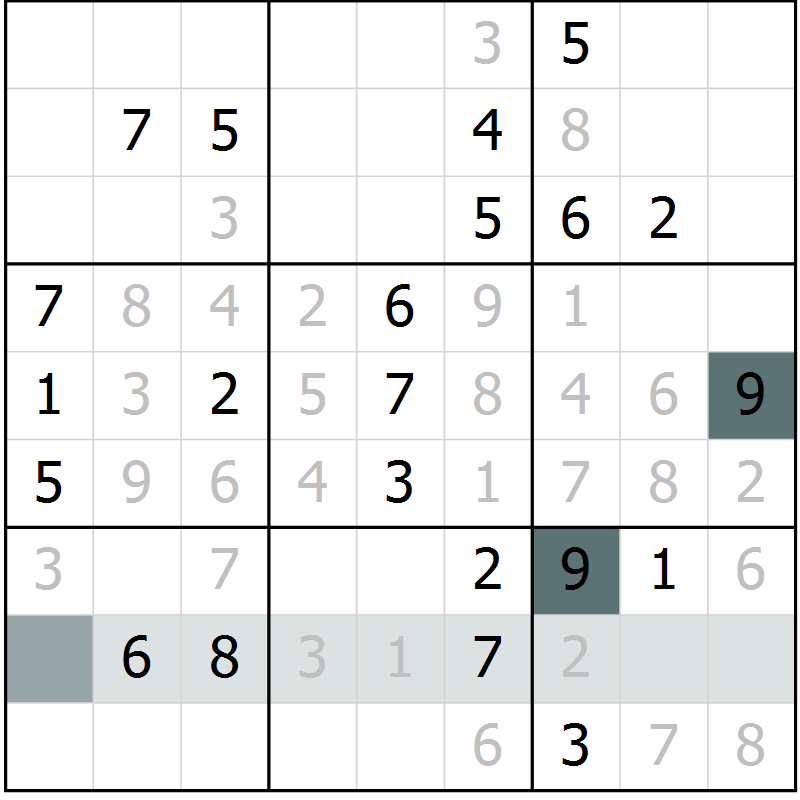 Position des candidats pour la solution de la Gr 1 page 4 du magazine de sudoku Virtuose n° 105