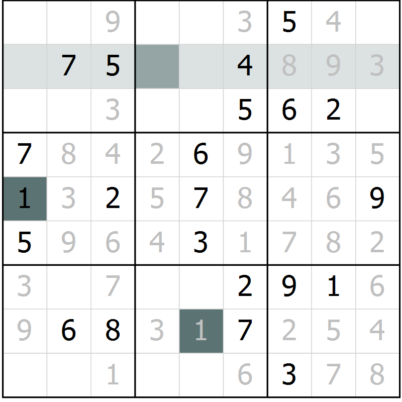 Position des candidats pour la solution de la Gr 1 page 4 du magazine de sudoku Virtuose n° 105