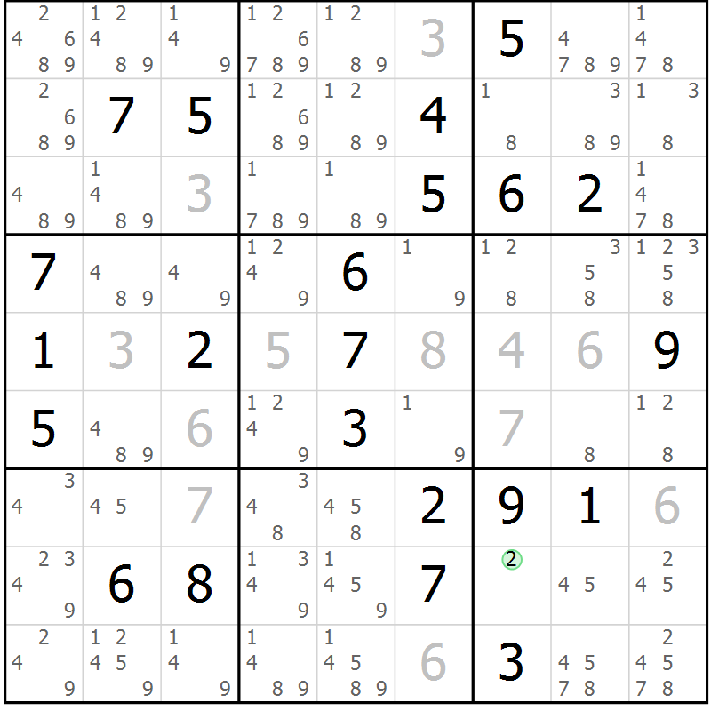 Position des candidats pour la solution de la Gr 1 page 4 du magazine de sudoku Virtuose n° 105