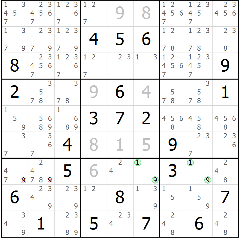 Position des candidats pour la solution de la Gr 10 page 13 du magazine de sudoku Virtuose n° 105