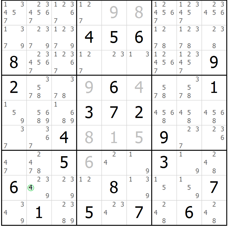 Position des candidats pour la solution de la Gr 10 page 13 du magazine de sudoku Virtuose n° 105