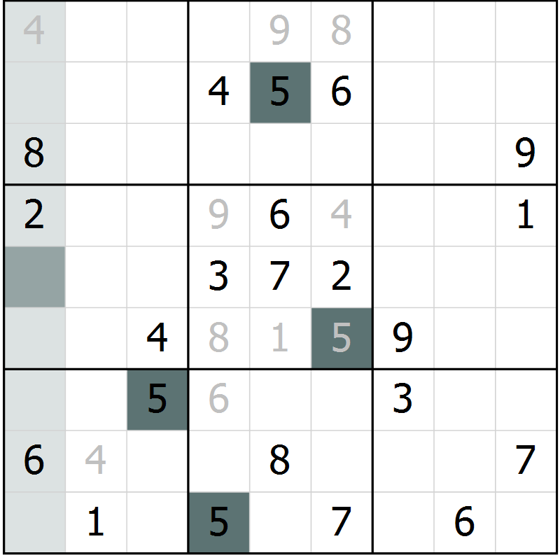 Position des candidats pour la solution de la Gr 10 page 13 du magazine de sudoku Virtuose n° 105