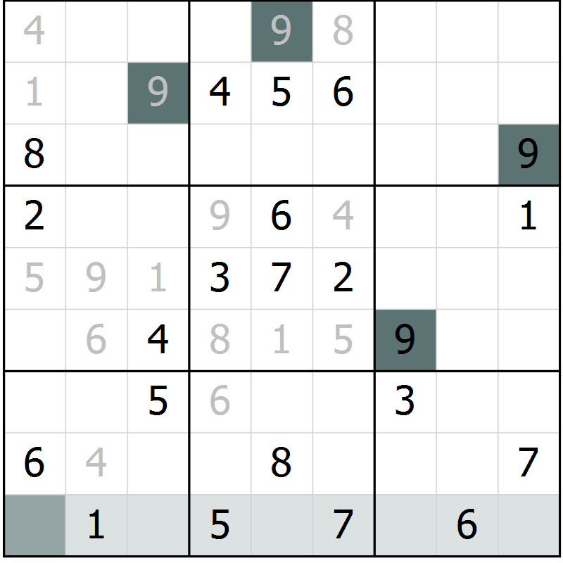 Position des candidats pour la solution de la Gr 10 page 13 du magazine de sudoku Virtuose n° 105