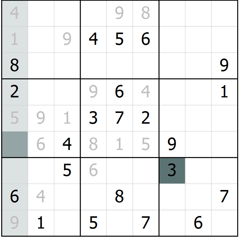 Position des candidats pour la solution de la Gr 10 page 13 du magazine de sudoku Virtuose n° 105