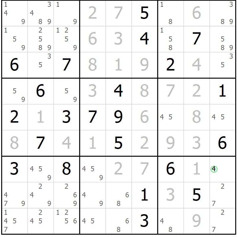 Position des candidats pour la solution de la Gr 11 page 14 du magazine de sudoku Virtuose n° 105