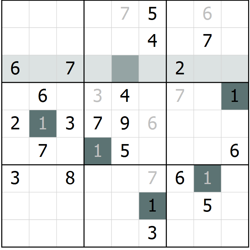 Position des candidats pour la solution de la Gr 11 page 14 du magazine de sudoku Virtuose n° 105