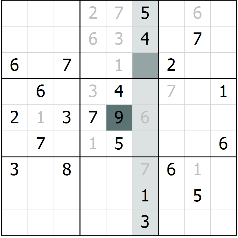 Position des candidats pour la solution de la Gr 11 page 14 du magazine de sudoku Virtuose n° 105