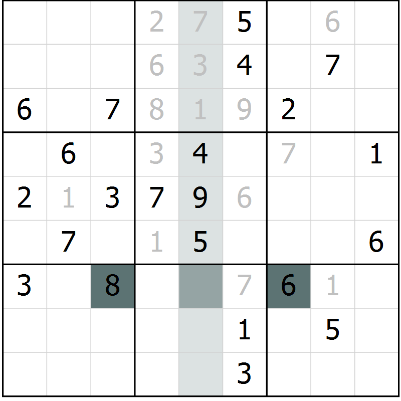 Position des candidats pour la solution de la Gr 11 page 14 du magazine de sudoku Virtuose n° 105