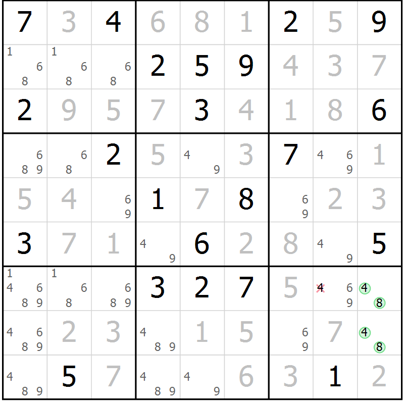 Position des candidats pour la solution de la Gr 12 page 15 du magazine de sudoku Virtuose n° 105